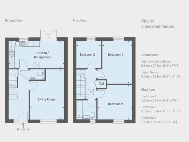 Floor plan 3 bedroom house, plot 14  - artist's impression subject to change